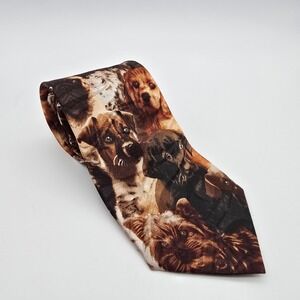 Steven Harris Mens Dog Breed‎ Print Necktie Brown Multi Puppy Novelty Silk Look